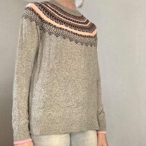 a new day Casual Sweater Gray with Colorful Pattern Long Sleeve Comfy Winter